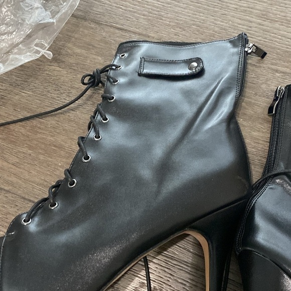 NWT BURJU Moment  Open Toe Lace Up Tongue Ankle Boots | Black | Size 15 - Picture 5 of 9